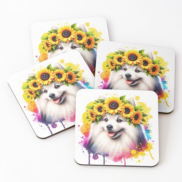 Item preview, American Eskimo Dog Wearing Sunflower Crown designed and sold by TheAnimalZ00.