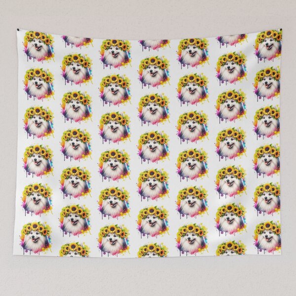Item preview, American Eskimo Dog Wearing Sunflower Crown designed and sold by TheAnimalZ00.