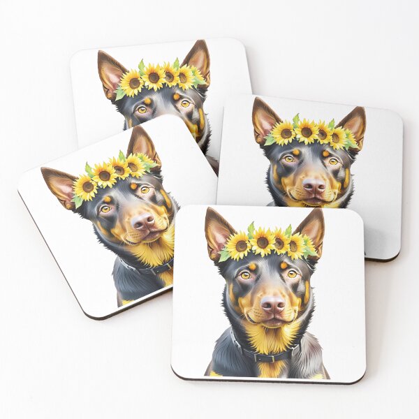 Item preview, Australian Kelpie Wearing Sunflower Crown designed and sold by TheAnimalZ00.