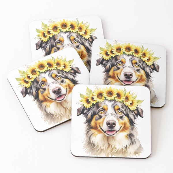 Item preview, Australian Shepherd Wearing Sunflower Crown designed and sold by TheAnimalZ00.