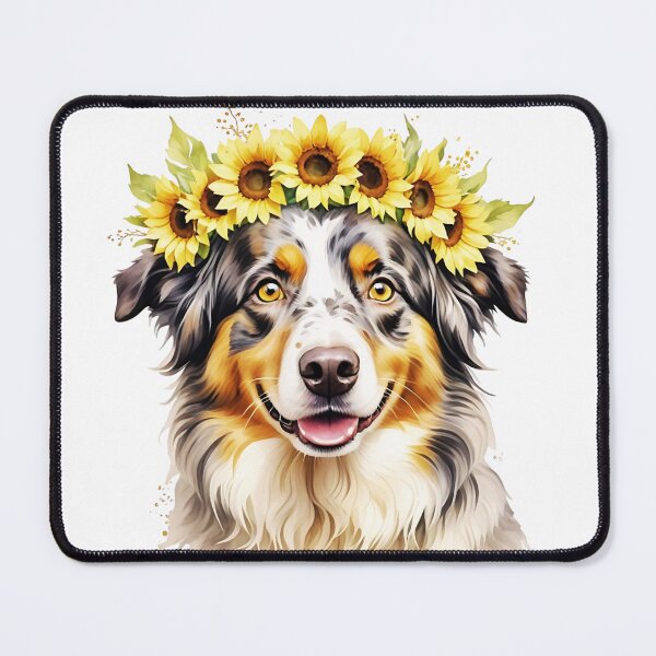 Item preview, Australian Shepherd Wearing Sunflower Crown designed and sold by TheAnimalZ00.
