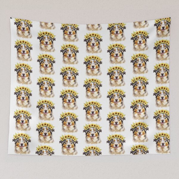 Item preview, Australian Shepherd Wearing Sunflower Crown designed and sold by TheAnimalZ00.