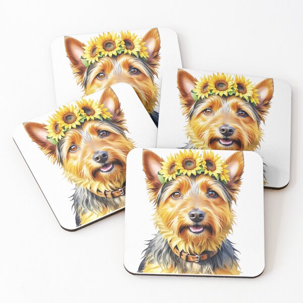 Aperçu de l'œuvre Terrier australien portant une couronne de tournesol créée et vendue par TheAnimalZ00.