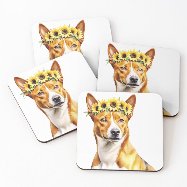 Item preview, Basenji Dog Wearing Sunflower Crown designed and sold by TheAnimalZ00.