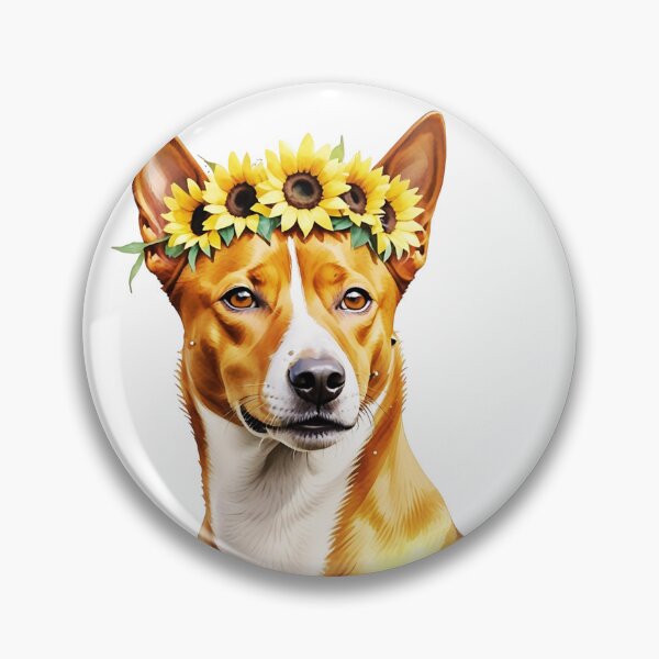 Item preview, Basenji Dog Wearing Sunflower Crown designed and sold by TheAnimalZ00.