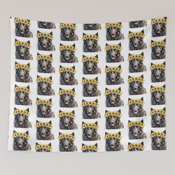 Item preview, Belgian Sheepdog Wearing Sunflower Crown designed and sold by TheAnimalZ00.