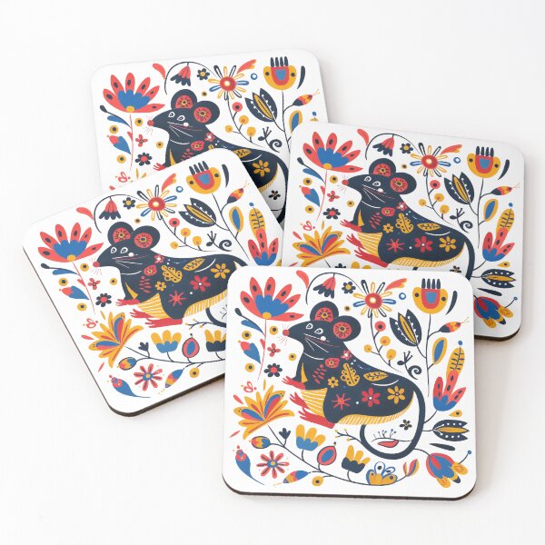 Item preview, Colorful illustration of a mouse surrounded by vibrant flowers and leaves in a whimsical style. designed and sold by primtawan.