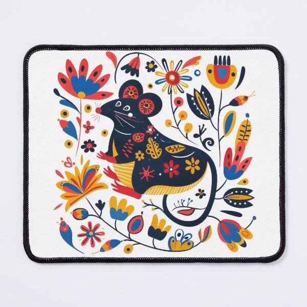 Item preview, Colorful illustration of a mouse surrounded by vibrant flowers and leaves in a whimsical style. designed and sold by primtawan.
