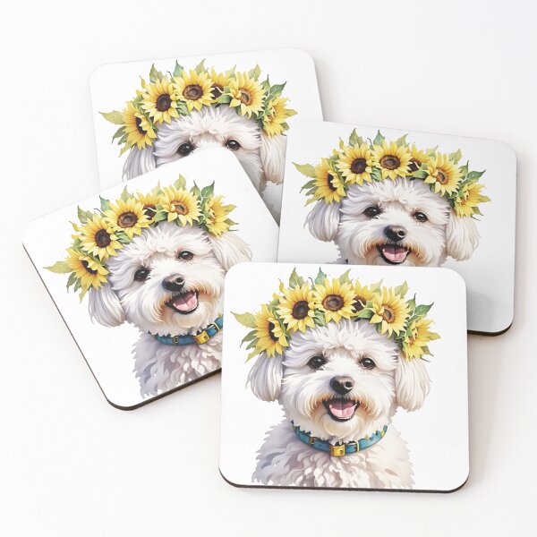 Item preview, Bichon Frise Wearing Sunflower Crown designed and sold by TheAnimalZ00.