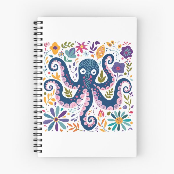 Item preview, Colorful octopus illustration surrounded by vibrant flowers and leaves, perfect for playful and artistic designs. designed and sold by primtawan.