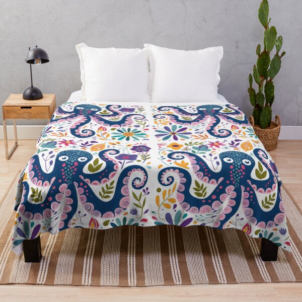 Item preview, Colorful octopus illustration surrounded by vibrant flowers and leaves, perfect for playful and artistic designs. designed and sold by primtawan.