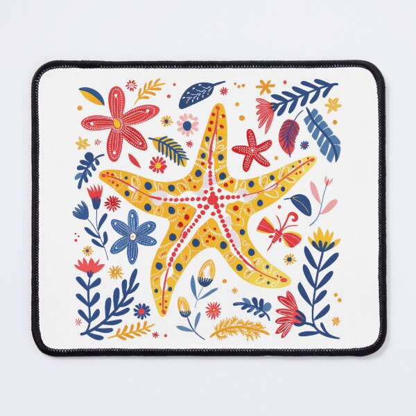 Item preview, Colorful starfish illustration surrounded by vibrant flowers and leaves, creating a tropical and lively atmosphere. designed and sold by primtawan.