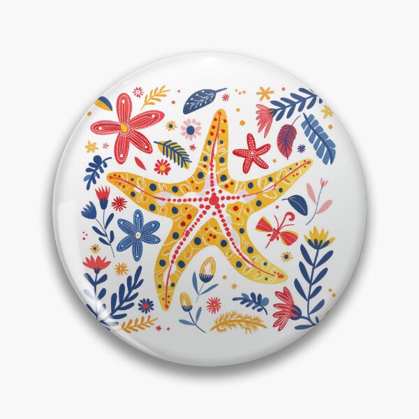 Item preview, Colorful starfish illustration surrounded by vibrant flowers and leaves, creating a tropical and lively atmosphere. designed and sold by primtawan.
