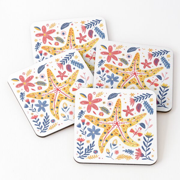 Item preview, Colorful starfish illustration surrounded by vibrant flowers and leaves, creating a tropical and lively atmosphere. designed and sold by primtawan.