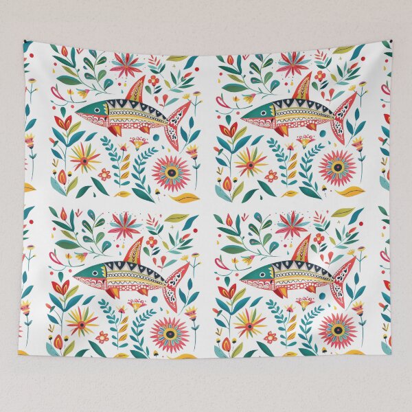 Item preview, Colorful vibrant fish surrounded by various intricate floral patterns creating a lively, festive design. designed and sold by primtawan.