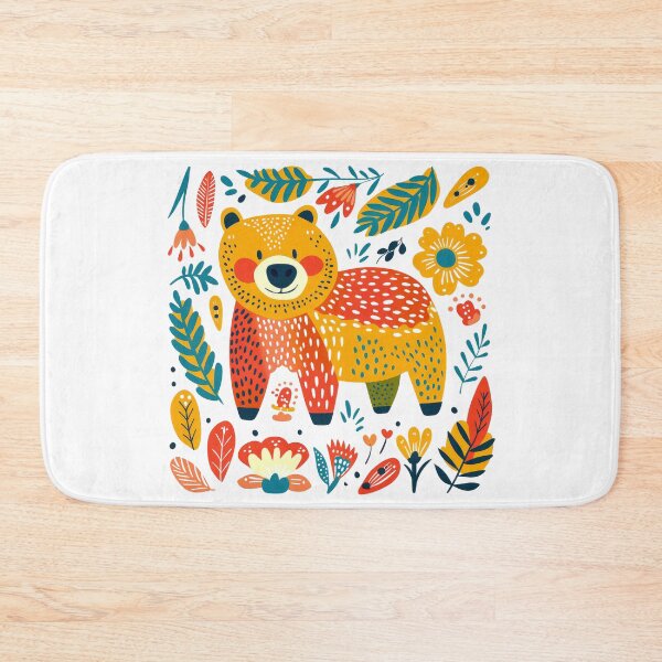 Item preview, Colorful whimsical bear and floral pattern illustration with vibrant leaves, flowers, and playful design elements. designed and sold by primtawan.
