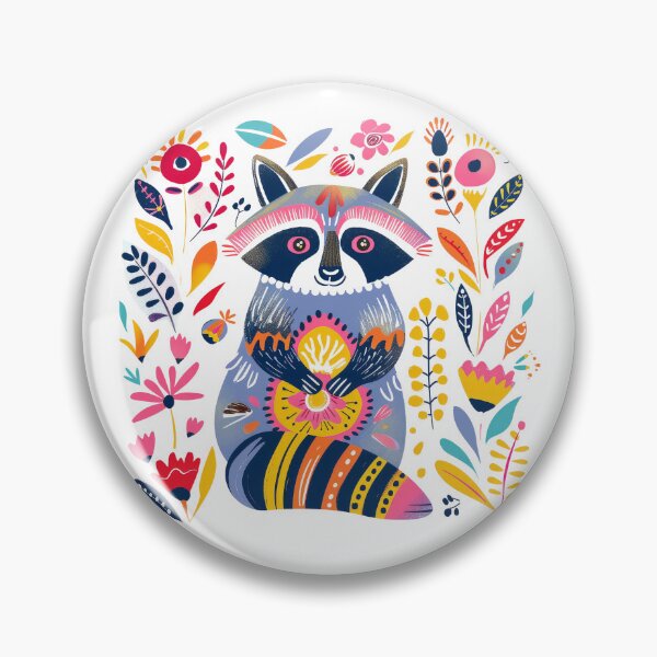 Item preview, Vibrant folk art illustration of a raccoon surrounded by colorful flowers and leaves, perfect for creative design projects. designed and sold by primtawan.