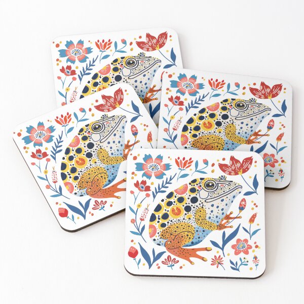 Item preview, Whimsical illustrated frog with vibrant floral background, showcasing playful colors and intricate patterns in a nature-themed design. designed and sold by primtawan.