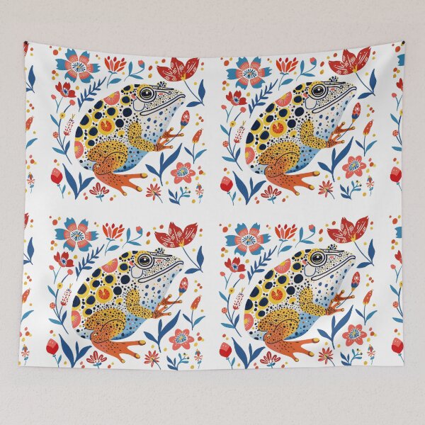 Item preview, Whimsical illustrated frog with vibrant floral background, showcasing playful colors and intricate patterns in a nature-themed design. designed and sold by primtawan.