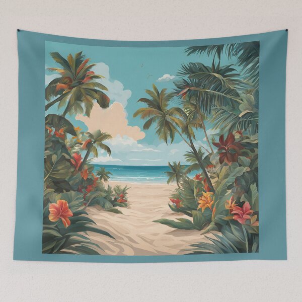 Item preview, Tropical Beach Entrance With Flowers And Palms designed and sold by SeaStarAlex.