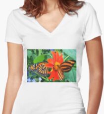 “Double Butterfly Love”, Photo / Digital Painting Women's Fitted V-Neck T-Shirt