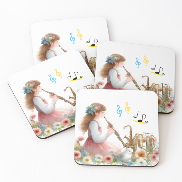 Item preview, Girl playing flute in flower garden designed and sold by MigWhimsy.