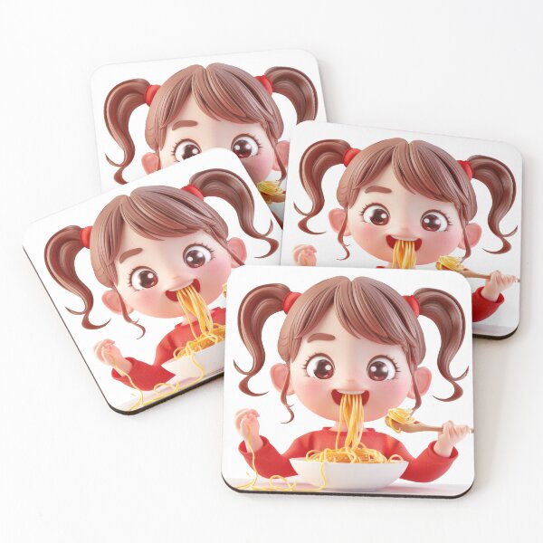 Aperçu de l'œuvre Jolie fille mangeant des spaghettis créée et vendue par WickerStudio.