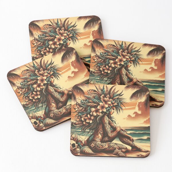 Item preview, GODDESS OF THE TROPICS - Flowers & Tattoos at Sunset designed and sold by GoddessTropics.