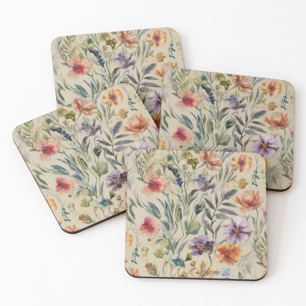 Item preview, Watercolor floral seamless pattern in vintage rustic style, colored garden  on ivory background, hand painting print with abstract flowers, leaves and plants, design texture designed and sold by bvdesignart.