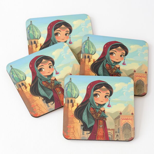 Item preview, Illustrated woman in traditional dress with backdrop designed and sold by Artessie.