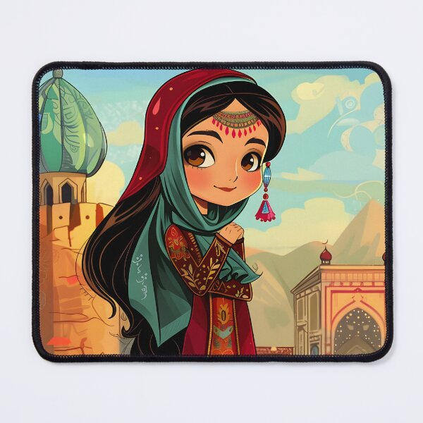 Item preview, Illustrated woman in traditional dress with backdrop designed and sold by Artessie.