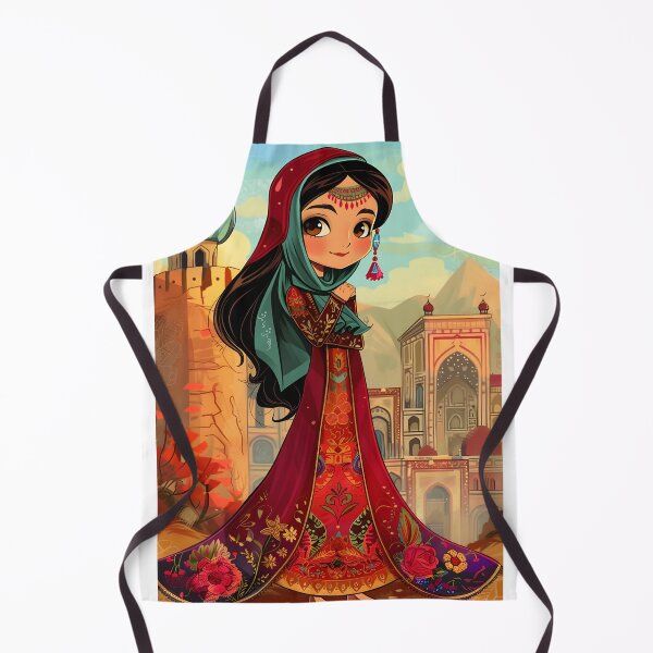 Item preview, Illustrated woman in traditional dress with backdrop designed and sold by Artessie.