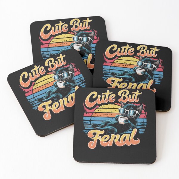 Item preview, Black baby cat retro sunset Cute But Feral Coffee Lover designed and sold by MTRBSK11.
