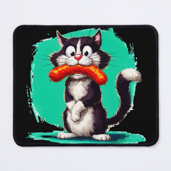 Item preview, Adorable Cartoon Cat with Sausage Delight designed and sold by VikArtStudio.