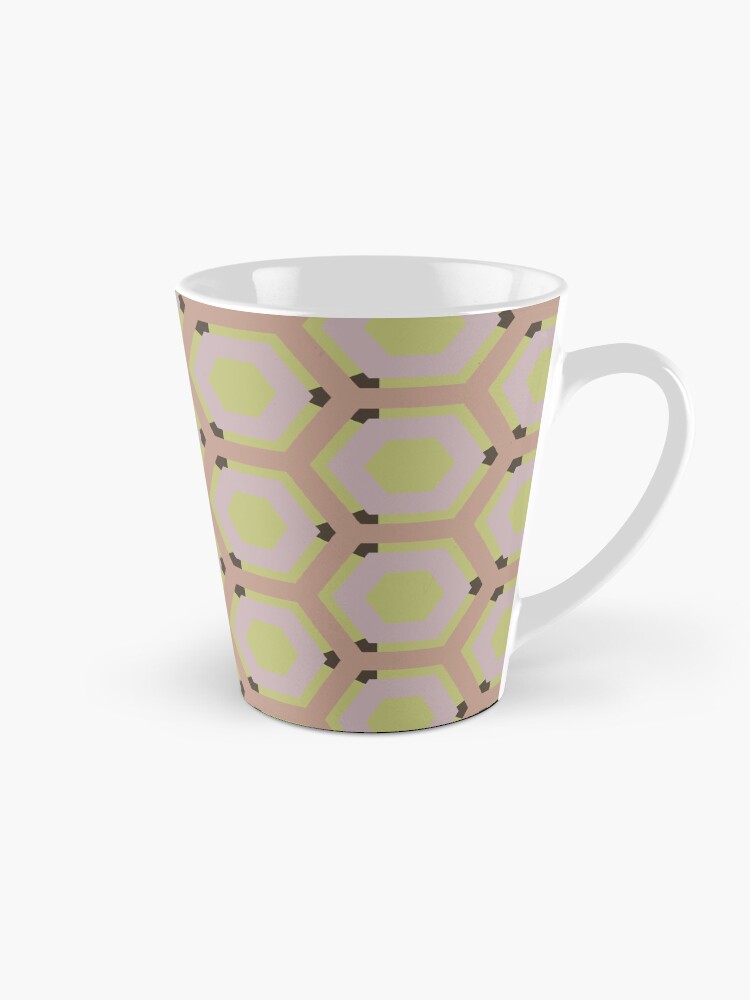 Coffee Mug, Geometric Warm Neutrals Colorful Honeycomb Hexagons designed and sold by Triplicate Limited
