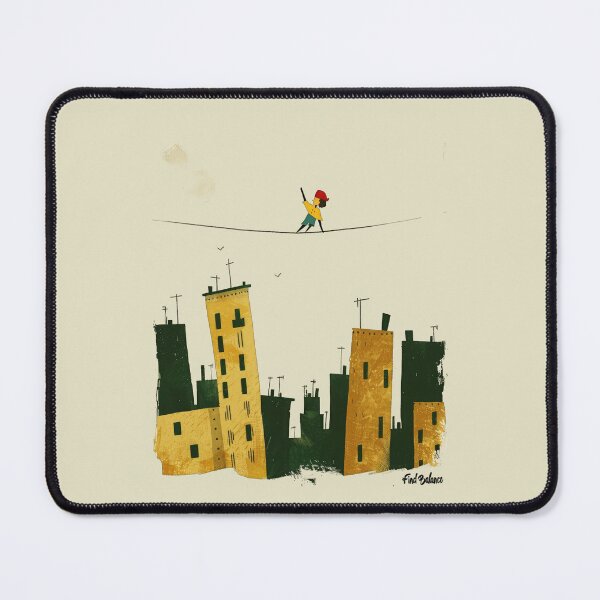 Item preview, A girl balancing on a tightrope stretched high above a cityscape. designed and sold by AristVision.