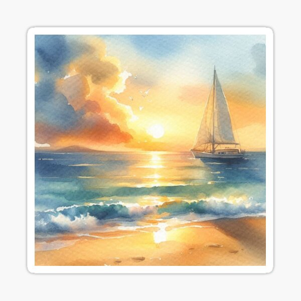 Item preview, Sailboat at Sunset Watercolors  designed and sold by SeaStarAlex.