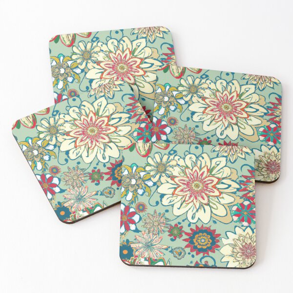 Item preview, seamless pattern of vintage flowers, ethnic vibe, grunge design, 60s wallpaper style designed and sold by bvdesignart.