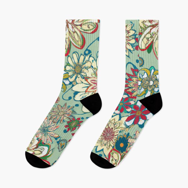 Item preview, seamless pattern of vintage flowers, ethnic vibe, grunge design, 60s wallpaper style designed and sold by bvdesignart.