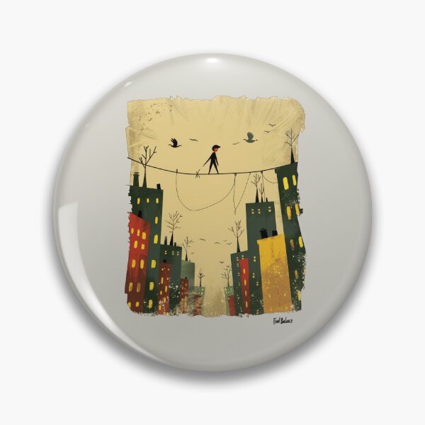Item preview, A boy balancing on a tightrope stretched high above a cityscape. designed and sold by AristVision.