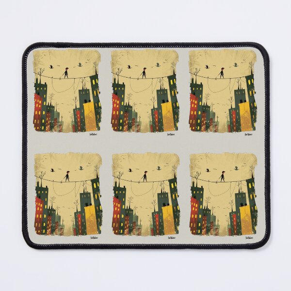 Item preview, A boy balancing on a tightrope stretched high above a cityscape. designed and sold by AristVision.