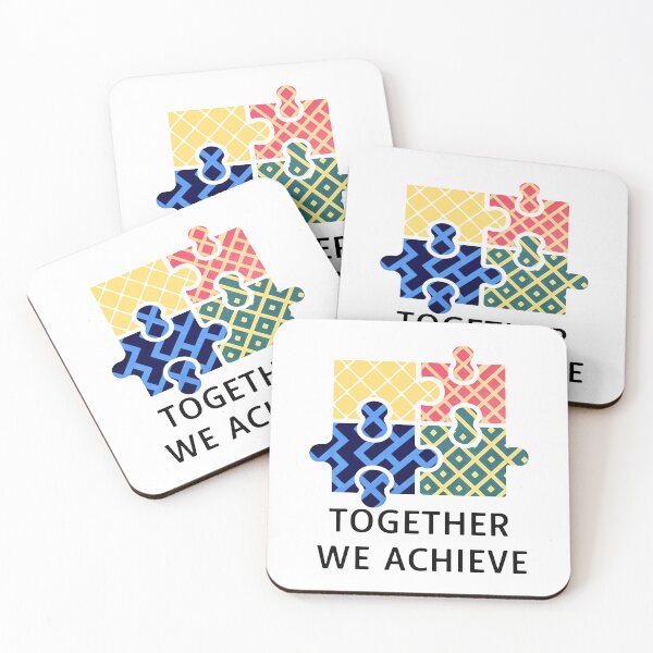 Item preview, TOGETHER WE ACHIEVE Colorful Puzzle Team Yellow Red Blue Green designed and sold by SplashTastic.