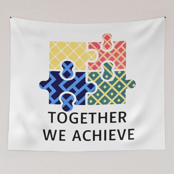 Item preview, TOGETHER WE ACHIEVE Colorful Puzzle Team Yellow Red Blue Green designed and sold by SplashTastic.