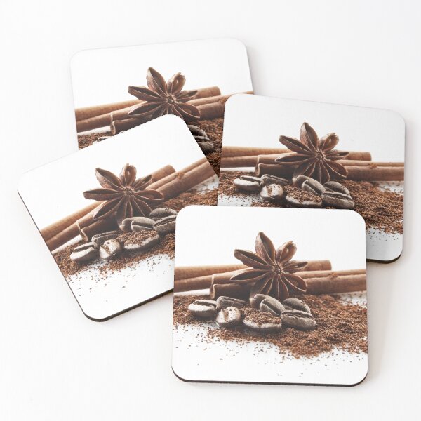 Item preview, Set of ground coffee, star anise pods, cinnamon sticks and coffee beans. designed and sold by Vetagio.
