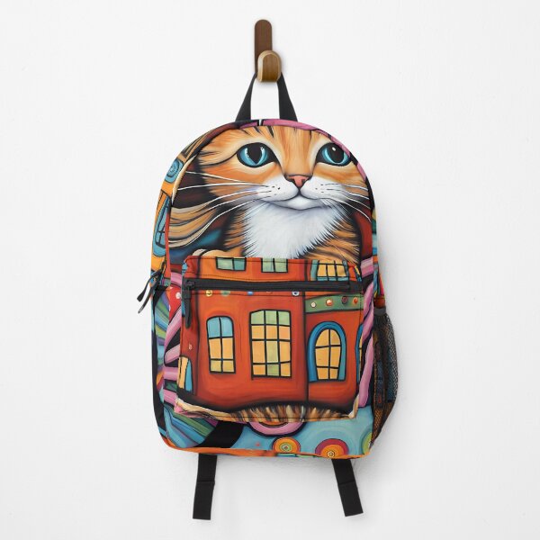 Item preview, Folk Art Kitten riding a bicycle in the city designed and sold by Colin Bentham.