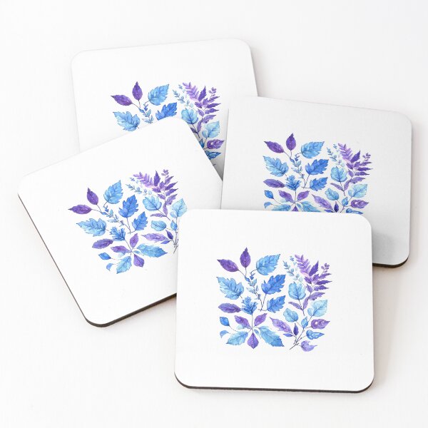 Artikelvorschau, Aquarell Blau und Lila Botanische Blätter entworfen und verkauft von SeamPix.