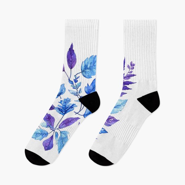 Artikelvorschau, Aquarell Blau und Lila Botanische Blätter entworfen und verkauft von SeamPix.