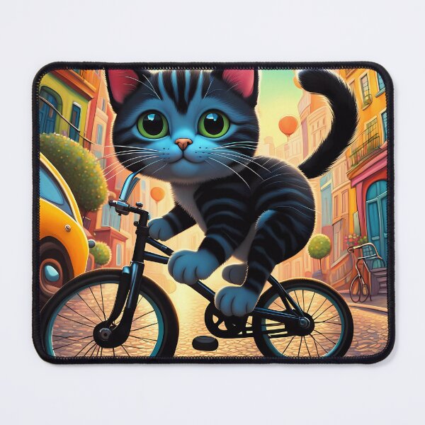 Item preview, Copy of Folk Art Kitten riding a bicycle in the city designed and sold by Colin Bentham.