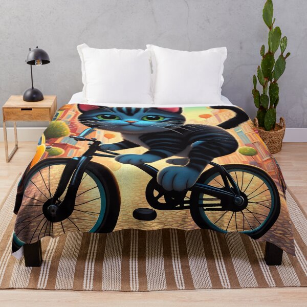 Item preview, Copy of Folk Art Kitten riding a bicycle in the city designed and sold by Colin Bentham.