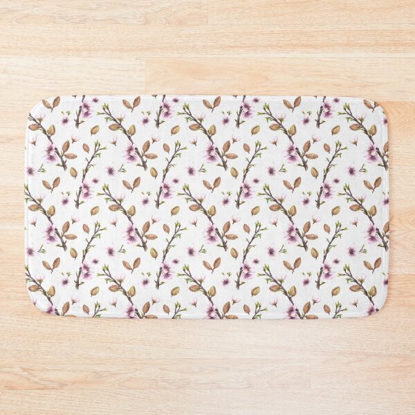 Item preview, Almond blossom tree branch with nuts, leaves buds and flowers. Watercolor pattern designed and sold by BartolArt.